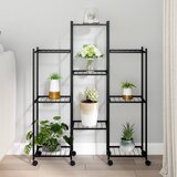 Maison Chic Stojalo za rože - Stojalo za cvetje s kolesi 83x25x103,5 cm črno železo, (21789012) | Shoptok.si
