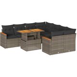 Maison Chic Seti vrtnega pohištva - Vrtna garnitura - Vrtni pohištvo set z blazinami 9-delna siv ratan/akacija, (21797671) | Shoptok.si