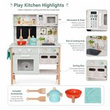 Ginger Home dečija drvena kuhinja sa elektronskom pločom za kuvanje, mikrotalasnom pećnicom, rernom, sudoperom I dodacima, od punog drveta | Eponuda.com