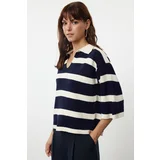 Trendyol Cream Basic Striped Knit Sweater