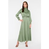 Trendyol Green Belted Collar and Cuff Draped Detailed Woven Hijab Evening Dress | Shoptok.si