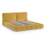 Micadoni Gorčično rumena oblazinjena zakonska postelja s prostorom za shranjevanje z letvenim dnom 200x200 cm Solange – | Shoptok.si