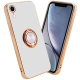 Cadorabo Ohišje, združljiv z Apple v sijajnem belem - zlatu z obročem - zaščitni pokrov iz fleksibilnega silikona TPU, z zaščito pred kamero in držalom magnetnega avtomobila, (20556288) | Shoptok.si