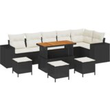  10 komadni vrtni kauč set s jastučićima crni poly rattan akacija | shoptok.hr