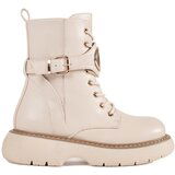 Shelvt Beige lace-up ankle boots for women | shoptok.hr