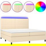 Maison Chic Box spring postelja - Vzmetna postelja z vzmetnico LED krem 200x200 cm blago SL15915, (21896116) | Shoptok.si