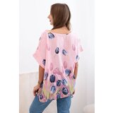 Kesi Włoski Women's cotton shirt with a floral pattern light pink | shoptok.hr