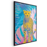  Plakat - Exotic Leopard - colorful portrait of a cheetah against tropical leaves 21x30 Crni okvir | shoptok.hr
