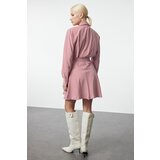Trendyol Burgundy Striped Belted Mini Woven Shirt Dress | ePonuda.com