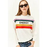 Olalook Women's Energy Ecru Printed Soft Textured Sweatshirt