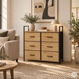 ModernHome GIC-C105-19 – Komoda sa 6 platnenih ladica, metalni okvir, 87 × 24 × 80 cm, hrast/crna | shoptok.hr