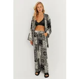 Cool & Sexy Women's Black-Ecru Patterned Kimono Suit GÖ156