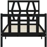  Posteljni okvir z vzglavjem črn 100x200 cm trden les, (20642596) | Shoptok.si