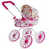 Retro kolica za lutke s velikim kotačima Flowers - bijela | Shoptok.si