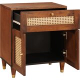 vidaXL Noćni ormarići s ladicama Smeđa Trska i čvrsto drvo manga | shoptok.hr