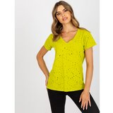 Fashion Hunters Lime cotton t-shirt with holes Cene