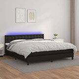  Box spring postelja z vzmetnico LED črna 160x200 cm um. usnje, (20789393) Cene