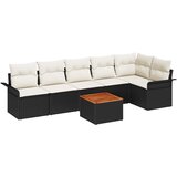 vidaXL set od 7 komada vrtne sofe s jastucima crni poli ratan akacija, 2-sjedna vrtna sofa s odlaganjem i jastucima crni poli ratan Cijene