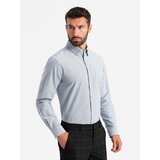 Ombre Elegant men's oxford shirt with embroidery and pocket - light grey | Eponuda.ba