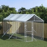 vidaXL Zunanja pasja ograda s streho srebrna 2x6x2,5 m pocinkano jeklo | Shoptok.si