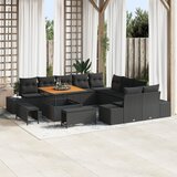 vidaXL 13-delni vrtni sofa set s blazinami črno poli ratan akacija, 2-sedežna vrtna sofa s prostorom za shranjevanje in blazinami črno poli ratan, 3-delni vrtni jedilni set s blazinami črno poli ratan akacija | Shoptok.si