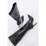 LuviShoes Women's Navy Black Printed Heeled Boots | Shoptok.si