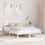 vidaXL posteljni okvir z naslonjalom Bela 140x200 cm iz trdnega bora | Shoptok.si