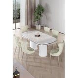 Hanah home trpezarijski set Galya, sto i 6 stolica, ploča u dekoru belog mermera, hromirane noge, krem tkanina Babyface | Eponuda.com