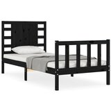 The Living Store Posteljni okvir z vzglavjem črn 100x200 cm trden les - Posteljni Okvir, (21528037) | Shoptok.si