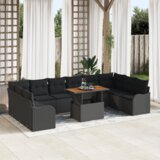 vidaXL 11-delna vrtnarska sedežna garnitura z blazinami Črna Poli ratan Akacija | Shoptok.si