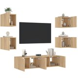vidaXL 6-dijelni zidni TV elementi s LED svjetlima boja hrasta drveni Cijene