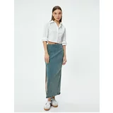 Koton Long Denim Skirt Side Slit Detail High Waist Cotton