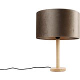 QAZQA Lesena namizna svetilka z žametnim senčilom taupe 35 cm - Mels | Shoptok.si