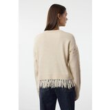 Trendyol Ecru Soft Texture Tassel Embroidered Knitwear Sweater Cene