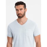 Ombre Men's cotton V-neck knit t-shirt with wash effect - grey | Shoptok.si