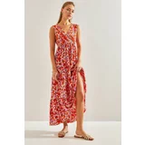 Bianco Lucci Women's Double Breasted Neck Floral Patterned Dress
