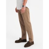 Ombre Men's REGULAR FIT chino pants with fine texture - dark beige | Shoptok.si
