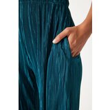 Happiness İstanbul Women's Dark Green Pleated Sleeveless Knitted Blouse Palazzo Pants Set | Eponuda.ba