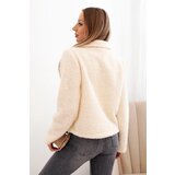 Kesi Włoski Women's jacket with wool, fluffy texture, and decorative buttons ecru | shoptok.hr