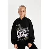 Defacto Girl Oversize Fit Hooded Printed Sweatshirt