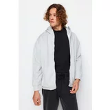 Trendyol Gray Melange Men's Oversized Zippered Special Collar Hooded Cotton Men's Sweatshirt.