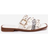 Boto Embellished women's flip flops on flat heel with straps and buckle white Manitte | ePonuda.com