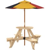  Stol za piknik za 4 djece sa suncobranom okrugli od jelovine | shoptok.hr