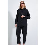 Bigdart Women's Black Oversize Linen Bottom Top Set 6622 | Eponuda.ba
