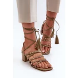 PH2 Lace-Up Sandals With Low Heels Adorned with Studs Green Chrisele