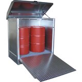eurokraft pro Odlagališče za nevarne snovi, z aluminijastimi vrati kot navozno rampo, za 2 soda po 200 l, pocinkana izvedba | Shoptok.si