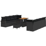 vidaXL Set Vrtnih Sofas od 11 komada s Jastučićima Crni Poli Ratan Akacija, Set Vrtne Trpeze od 3 komada s Jastučićima Crni Poli Ratan Akacija Cijene