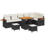 9 Kosni Vrtni Sofa Komplet z Blazinami Črna Poli Ratan Akacija | Shoptok.si