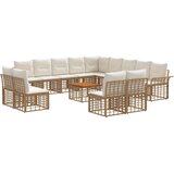  Set vanjskih sofa 14 pcs Prirodna i krema bijela Poliester - Prirodna i kremasto bijela sa stolom | shoptok.hr
