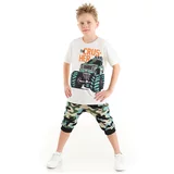 Mushi Monster Car Boys Kids Combed Cotton Combed T-shirt with Camouflage Capri Shorts Set.